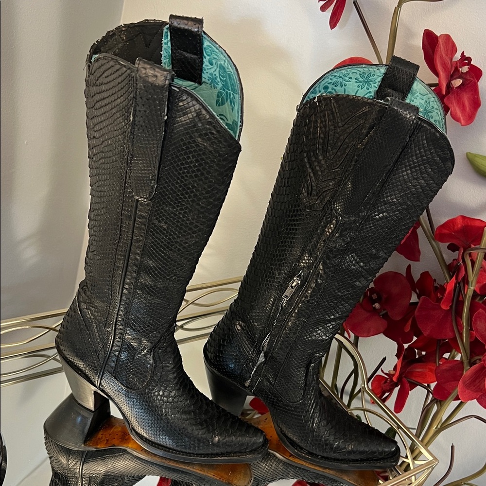 Corral Black Python Snakeskin Tall Western Cowgir… - image 7